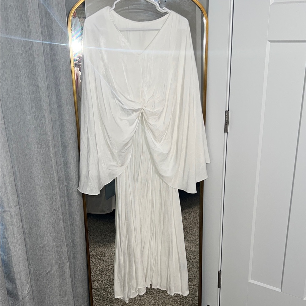 Elegant White Draped Maxi Dress